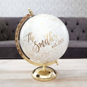 8 Globe Guest Book Alternative for Wedding, Signing Globe, Our Adventure Begins, Custom Calligraphy Gold World Globe, Office Decor image 3