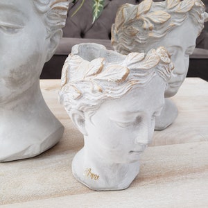 Greek Goddess Head Planter Personalized for Mother's Day Gift, Woman Bust Face Planter, Outdoor Cement Head Statue, Flower Crown Head Pot image 3