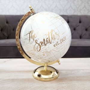 8 Gold Wedding Guestbook Globe, Wedding Globe, Personalized Calligraphy Globe, Gold Globe Guest book alternative, Destination Wedding Decor image 3