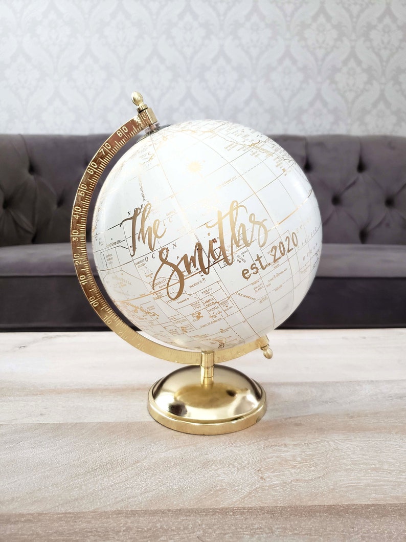 8 Gold Wedding Guestbook Globe, Wedding Globe, Personalized Calligraphy Globe, Gold Globe Guest book alternative, Destination Wedding Decor image 3