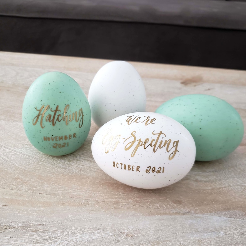 Easter Egg Pregnancy Announcement, We're Expecting Sign, Baby Reveal Gift to Husband or Grandparents, Hatched Spring Baby, Hand Lettered image 5