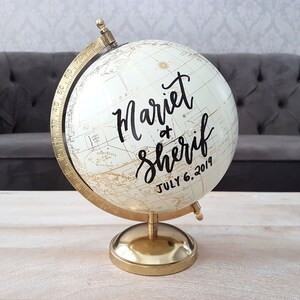 8 Globe Guest Book Alternative for Wedding, Signing Globe, Our Adventure Begins, Custom Calligraphy Gold World Globe, Office Decor image 5