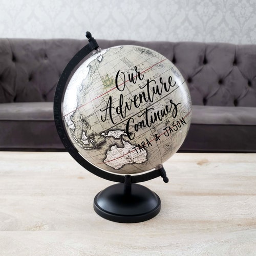 Globe Guest Book Alternative Grey Blue Wedding Globe Signing Etsy