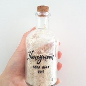 Large HONEYMOON SAND JAR, Sand memory bottle, Vacation Sand Jar, Personalized Sand Bottle, Glass One, Large image 2