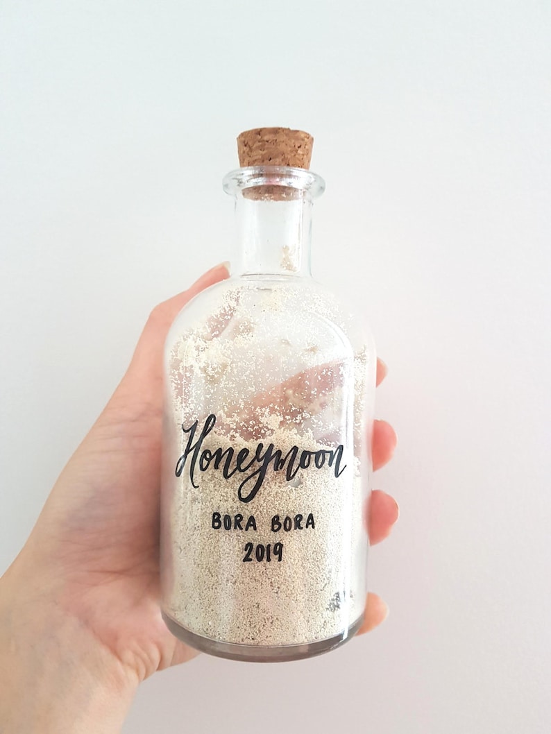 Large HONEYMOON SAND JAR, Sand memory bottle, Vacation Sand Jar, Personalized Sand Bottle, Glass One, Large image 2