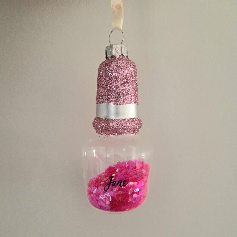 Personalisierte Nagellack Ornament: Rosa Glitzer Glas Ornament Geschenk Bild 2