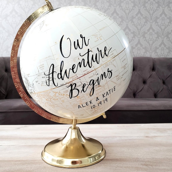 Large 12" Globe Guestbook Alternative: Cream & Gold Wedding Guest Signing