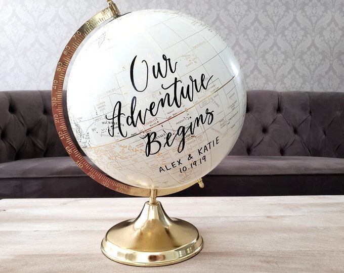 Gold & White Globe Guest Book With Marble Base Wedding Etsy