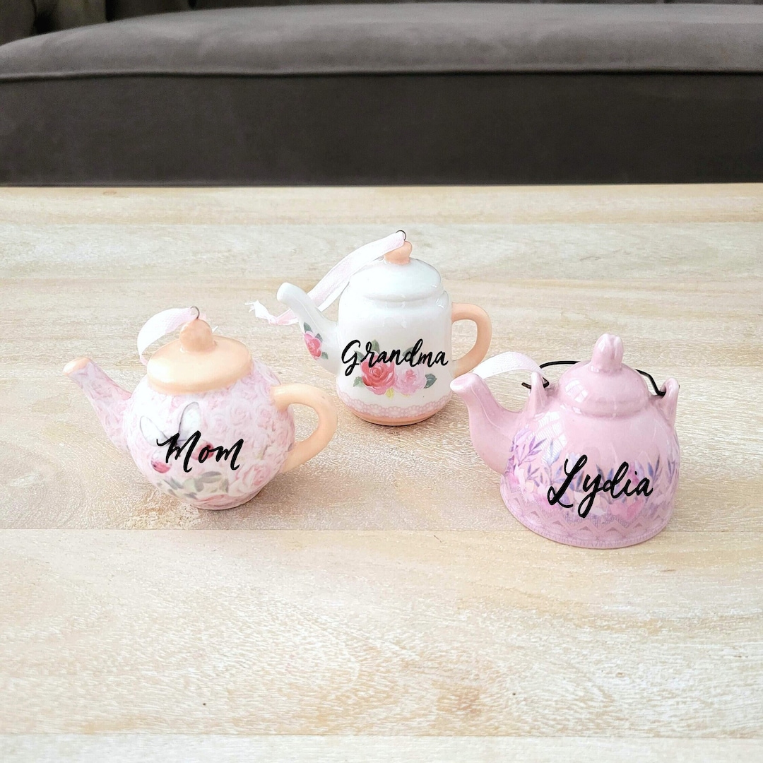 Personalized Teapot Christmas Ornament, Tea Lover Gift, Pink Tea Pot