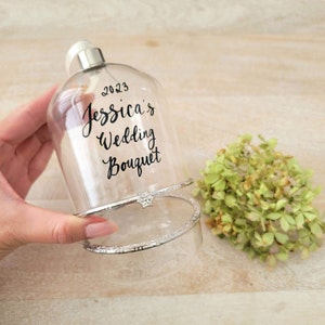 Personalized Keepsake Cloche Christmas Ornament Gift, Dried Flowers Wedding Bouquet Keepsake Idea, Hand lettered with Custom Text