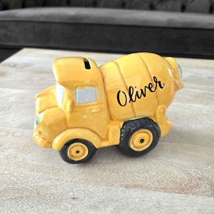 Cofrinho personalizado em formato de caminhão de cimento, cofrinho de cerâmica em formato de caminhão de construção, presente para meninos, presente de aniversário, decoração de quarto infantil