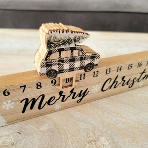 Wood Sliding Car Advent Calendar, Christmas Countdown Gift, Holiday Mantel Decor,Neutral Christmas Decor, December Calendar, Merry Christmas image 3