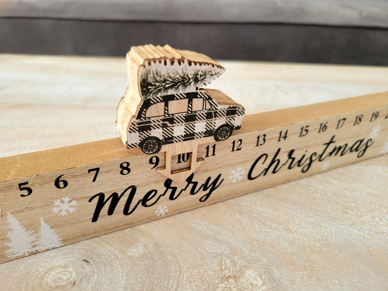 Wood Sliding Car Advent Calendar, Christmas Countdown Gift, Holiday Mantel Decor,Neutral Christmas Decor, December Calendar, Merry Christmas image 3