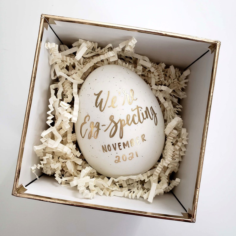 Easter Egg Pregnancy Announcement, We're Expecting Sign, Baby Reveal Gift to Husband or Grandparents, Hatched Spring Baby, Hand Lettered image 3