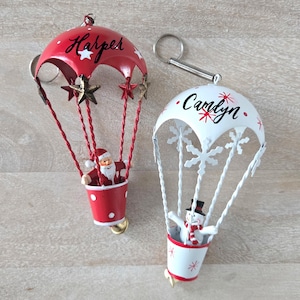 Personalized Hot Air Balloon Ornament, Red Santa Christmas Ornament, Snowman Ornament, Gift for Boy or Girl, Metal with Springs