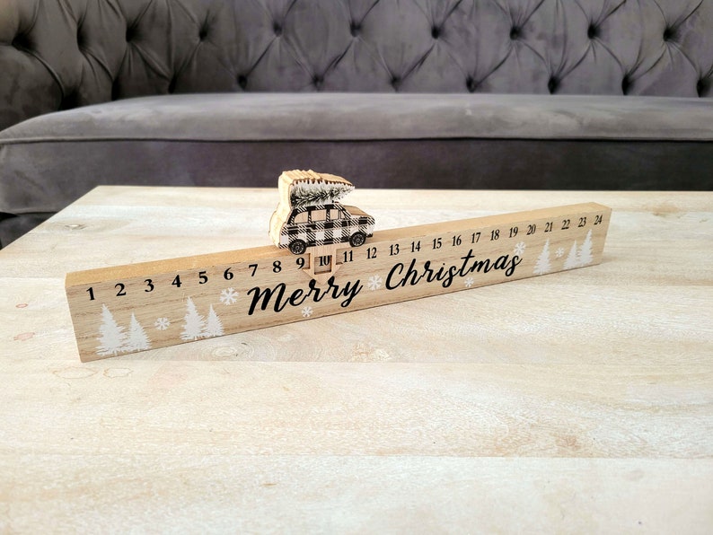 Wood Sliding Car Advent Calendar, Christmas Countdown Gift, Holiday Mantel Decor,Neutral Christmas Decor, December Calendar, Merry Christmas image 4