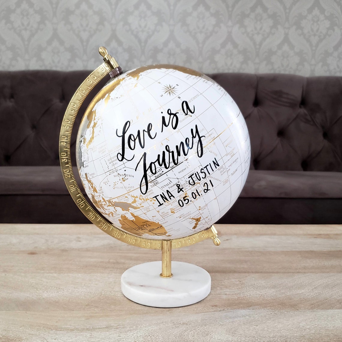 Gold & White Globe Guest Book With Marble Base Wedding Etsy