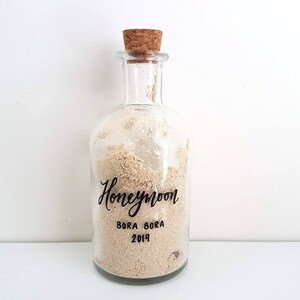 Large HONEYMOON SAND JAR, Sand memory bottle, Vacation Sand Jar, Personalized Sand Bottle, Glass One, Large image 4