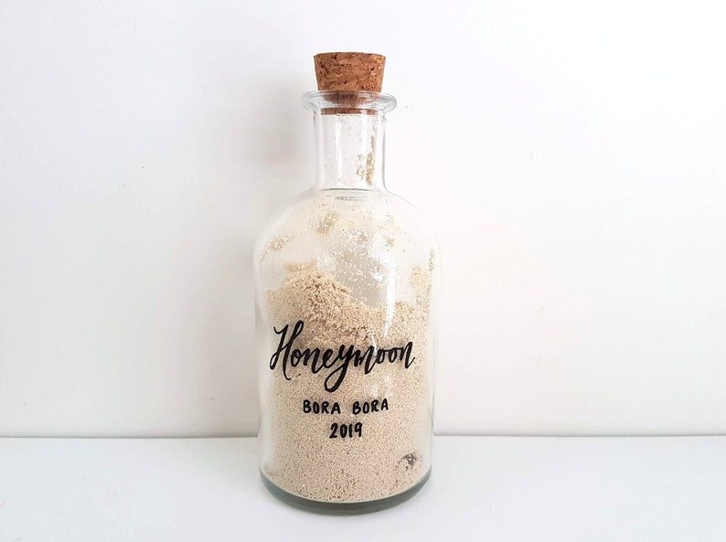 Large HONEYMOON SAND JAR, Sand memory bottle, Vacation Sand Jar, Personalized Sand Bottle, Glass One, Large image 4