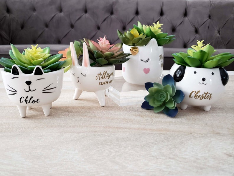 Personalized Ceramic Animal Planter Pot for Succulent Herb Etsy
