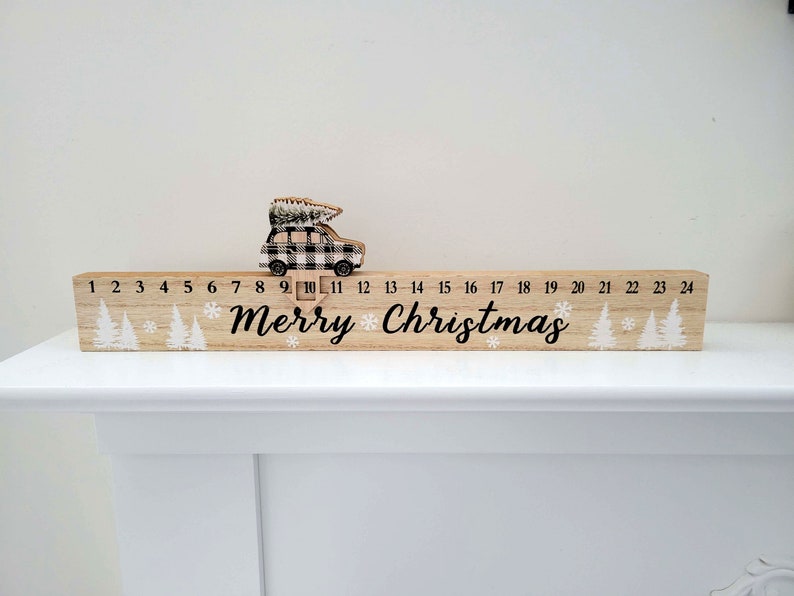 Wood Sliding Car Advent Calendar, Christmas Countdown Gift, Holiday Mantel Decor,Neutral Christmas Decor, December Calendar, Merry Christmas image 2