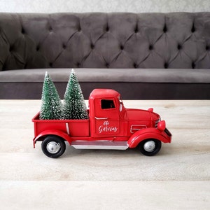 Red Truck Holiday Mantel Decor, Personalized Christmas Decor, Old Fashioned Truck Car, Established Gift, Custom Christmas Decor, Home Gifts image 2