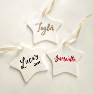 Personalized Ceramic Star Christmas Ornament with Name Calligraphy