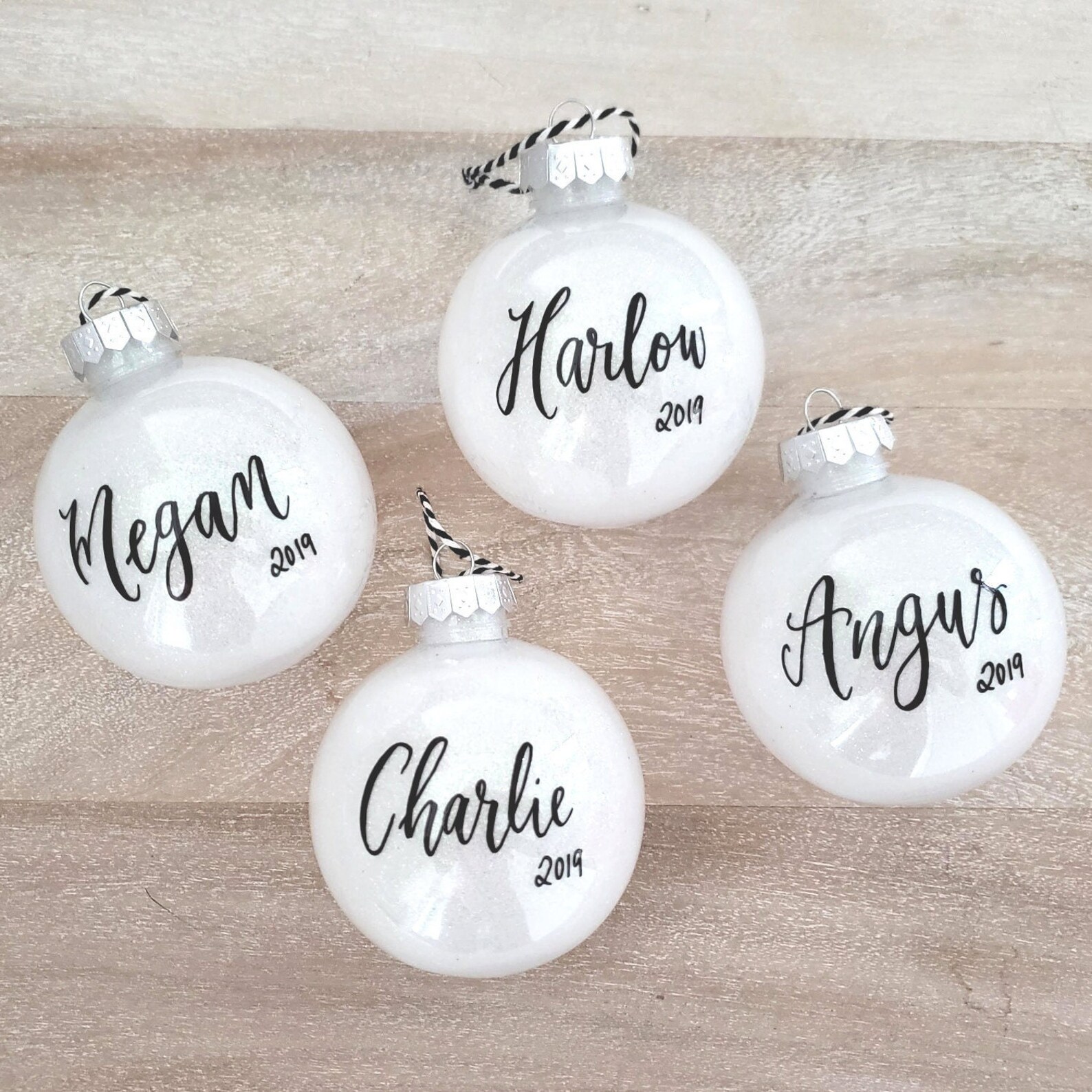 Personalized Name Christmas Ornament White Glitter Ornament Etsy