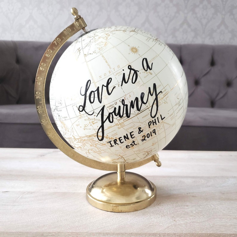 8 Globe Guest Book Alternative for Wedding, Signing Globe, Our Adventure Begins, Custom Calligraphy Gold World Globe, Office Decor image 6