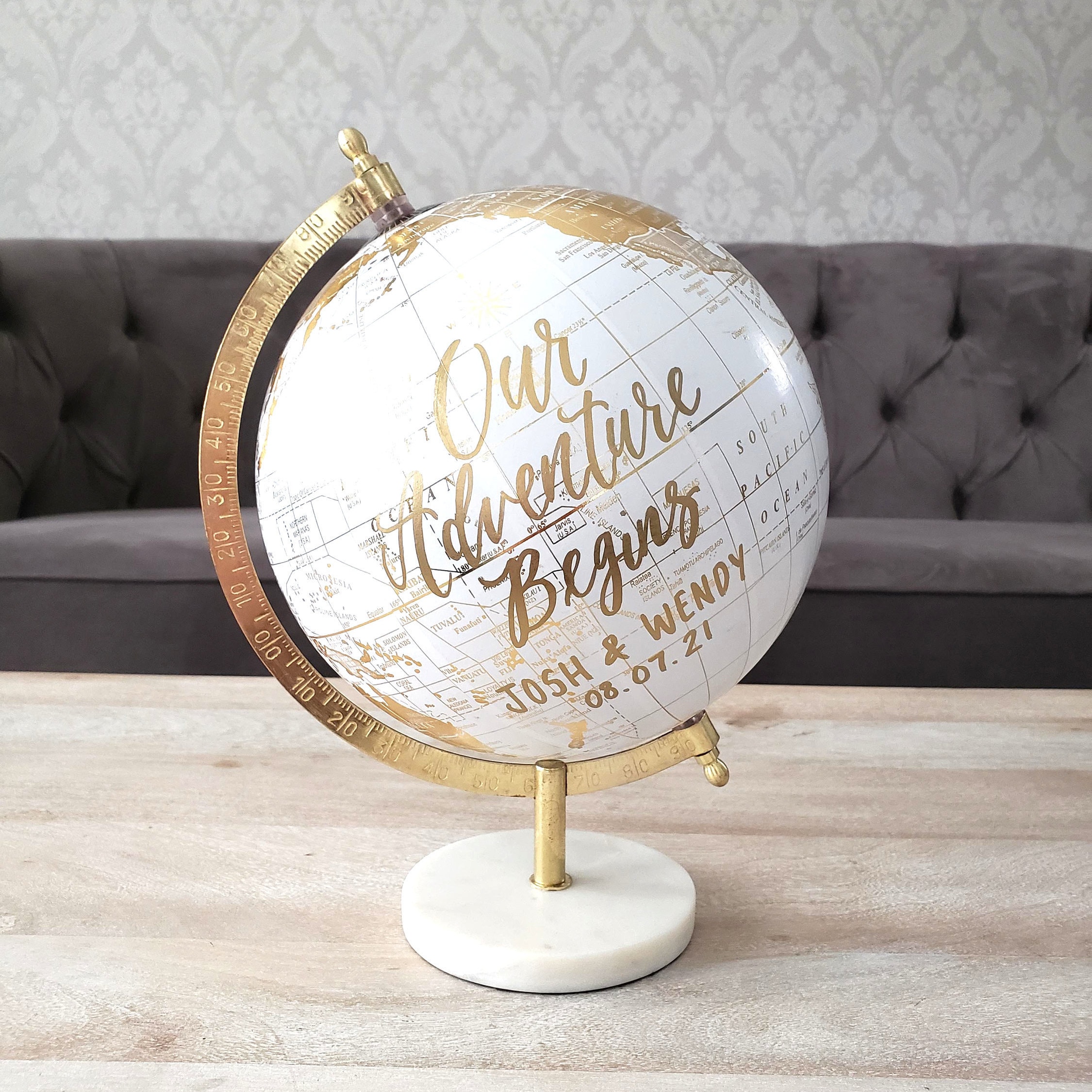 Gold & White Globe Guest Book With Marble Base Wedding Etsy