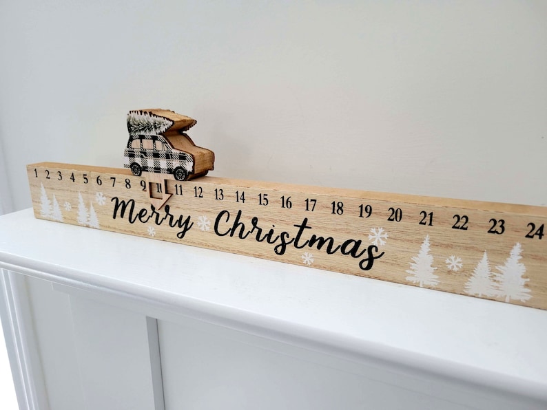 Wood Sliding Car Advent Calendar, Christmas Countdown Gift, Holiday Mantel Decor,Neutral Christmas Decor, December Calendar, Merry Christmas image 1