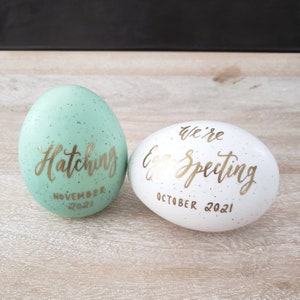 Easter Egg Pregnancy Announcement, We're Expecting Sign, Baby Reveal Gift to Husband or Grandparents, Hatched Spring Baby, Hand Lettered image 2