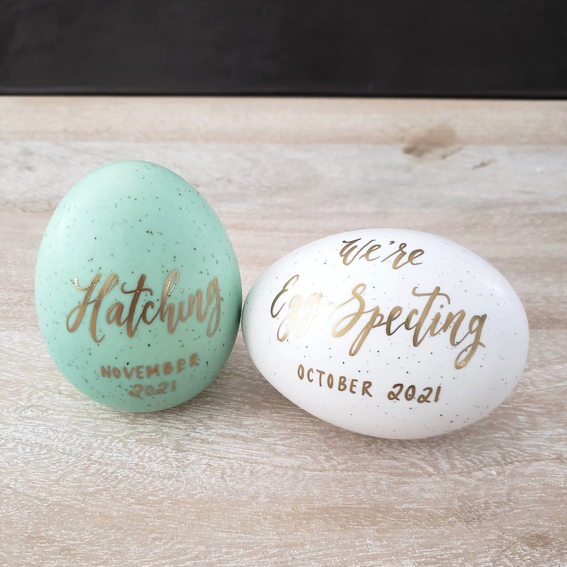 Easter Egg Pregnancy Announcement, We're Expecting Sign, Baby Reveal Gift to Husband or Grandparents, Hatched Spring Baby, Hand Lettered image 2