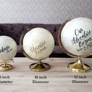 8 Gold Wedding Guestbook Globe, Wedding Globe, Personalized Calligraphy Globe, Gold Globe Guest book alternative, Destination Wedding Decor image 8