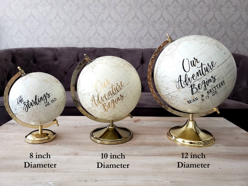 8 Globe Guest Book Alternative for Wedding, Signing Globe, Our Adventure Begins, Custom Calligraphy Gold World Globe, Office Decor image 8