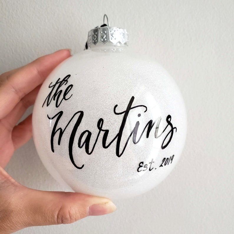 Personalized Calligraphy Ornament White Glitter Ornament Etsy