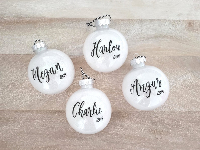 Personalized Name Christmas Ornament White Glitter Ornament Etsy