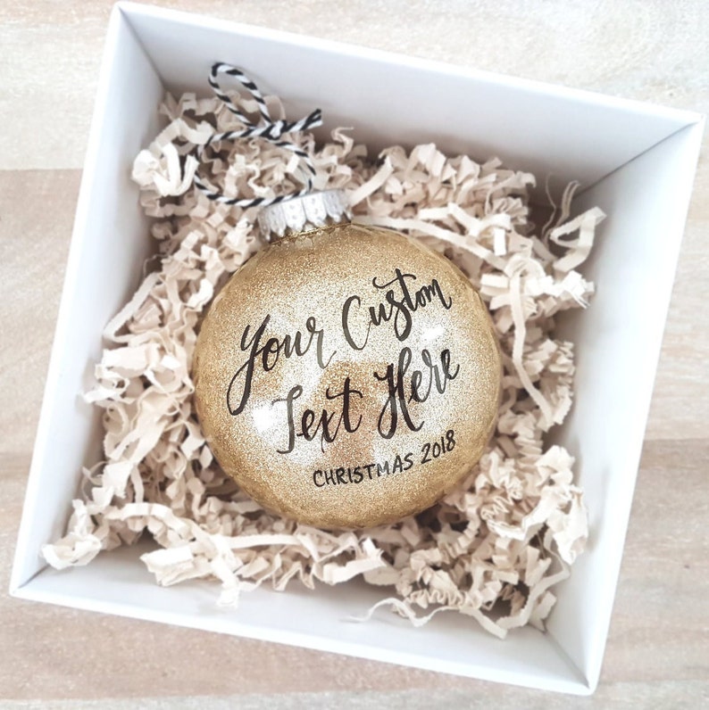 4 Newlywed Christmas Ornament Personalized established gift with calligraphy, custom newlywed gift, Gold Glitter Holiday Decor, plastic image 3