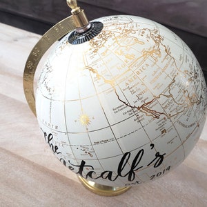 8 Gold Wedding Guestbook Globe, Wedding Globe, Personalized Calligraphy Globe, Gold Globe Guest book alternative, Destination Wedding Decor image 4