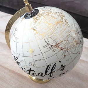 8 Globe Guest Book Alternative for Wedding, Signing Globe, Our Adventure Begins, Custom Calligraphy Gold World Globe, Office Decor image 4