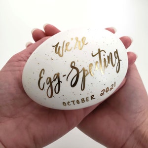 Easter Egg Pregnancy Announcement, We're Expecting Sign, Baby Reveal Gift to Husband or Grandparents, Hatched Spring Baby, Hand Lettered image 4