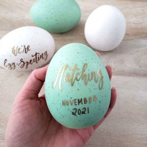 Easter Egg Pregnancy Announcement, We're Expecting Sign, Baby Reveal Gift to Husband or Grandparents, Hatched Spring Baby, Hand Lettered image 6