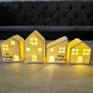 Personalized Light Up Ceramic Christmas House Village: White Mantel Decor