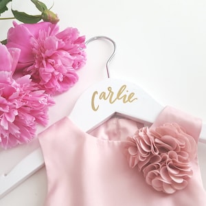 Personalized Flower Girl Hanger Gift in Hand Lettered Calligraphy for Child, Baptism hanger - One (white)