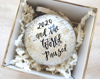 Quarantine 2020 Christmas Ornament, Personalized Gift World Globe Bauble, Global Pandemic Ornament, Stay Home, Holiday Tree Decoration