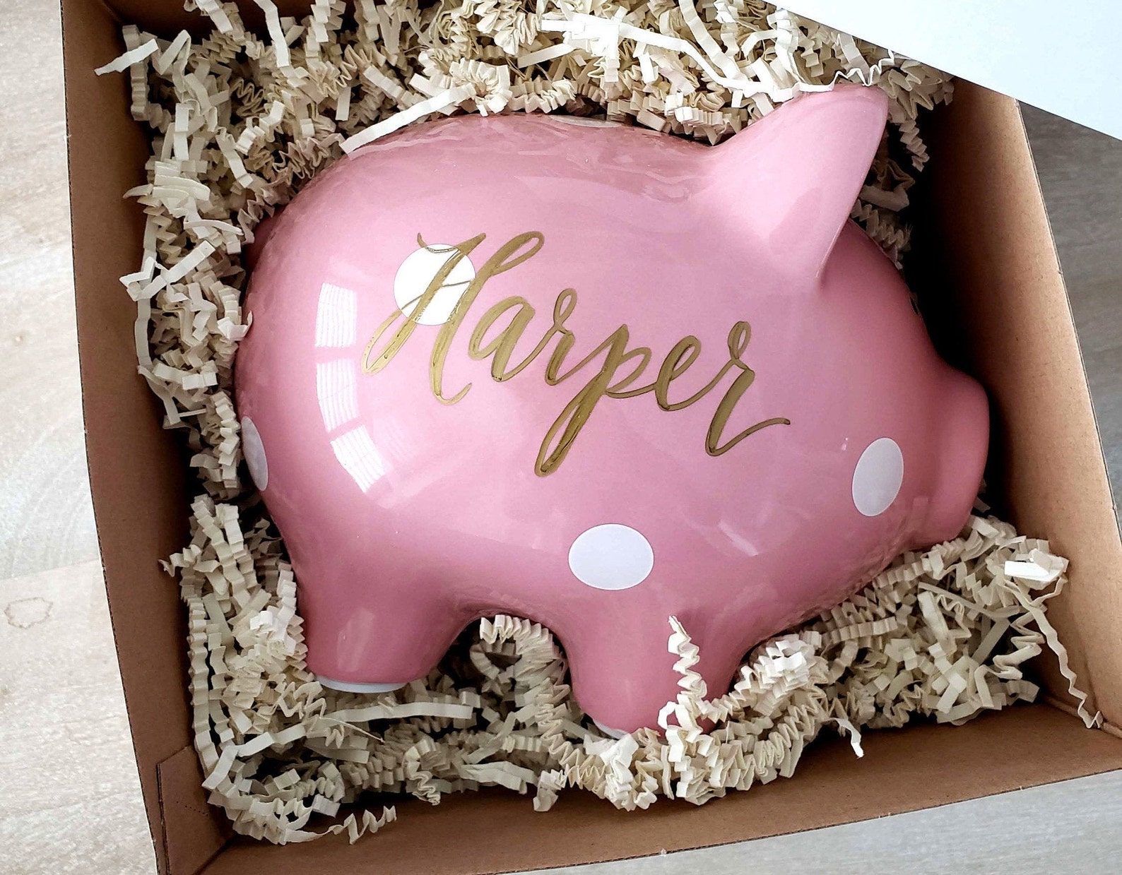 Personalized Polka Dot Piggy Bank Gift for Baby Pink Piggy Etsy