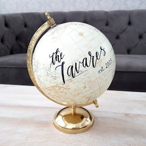 8 Globe Guest Book Alternative for Wedding, Signing Globe, Our Adventure Begins, Custom Calligraphy Gold World Globe, Office Decor image 2