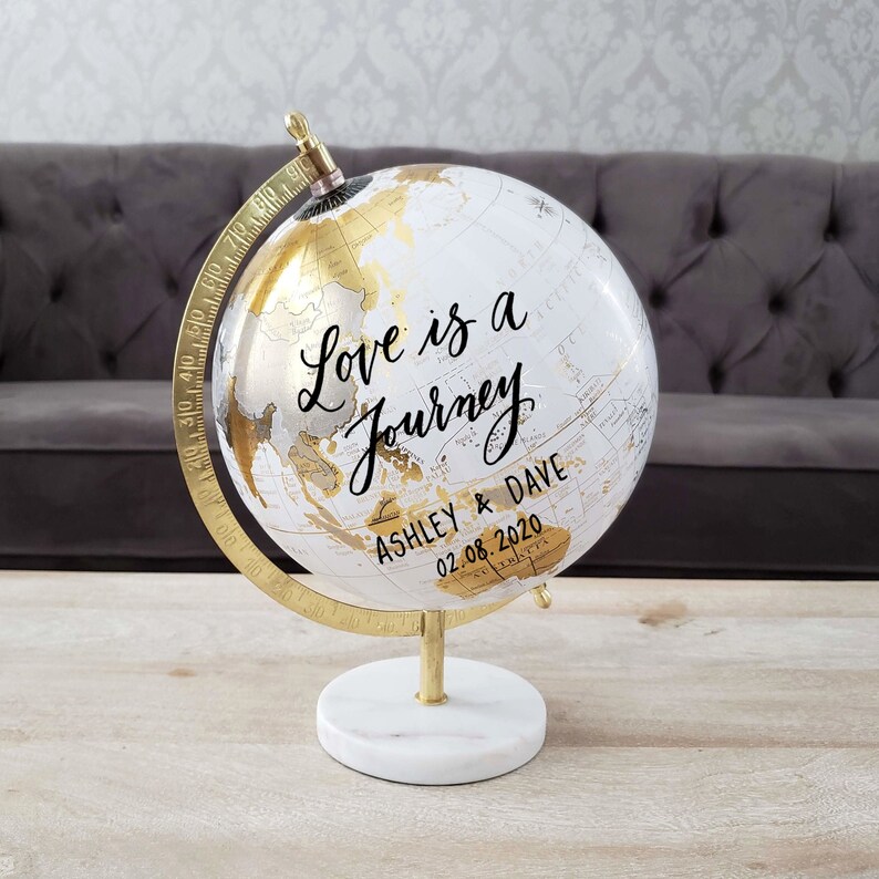 Gold & White Globe Guest Book With Marble Base Wedding Etsy
