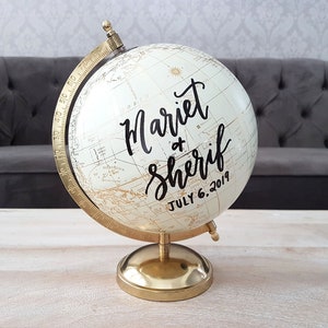 8 Gold Wedding Guestbook Globe, Wedding Globe, Personalized Calligraphy Globe, Gold Globe Guest book alternative, Destination Wedding Decor image 5