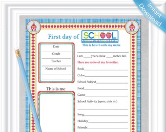 First & Last Day SCHOOL MEMORY PAGES in red, white and blue,  Keepsake, Memory or journal pages, Scrapbooking, diy Printable